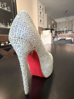 Christian Louboutin Crystal Embellished Silver Platform Stiletto Pump
